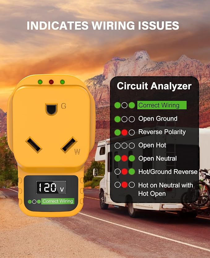 30 Amp RV Surge Protector with Display Screen, Real-Time Voltage Monitor, Circuit Analyzer, 30A Male to Female Plug, 2100 Joules Surge Protection, LED Indicator Lights for Camper & Travel Trailer
