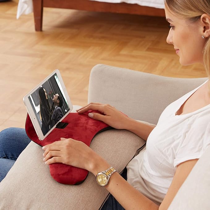 OKATOPGEAKO Pillow Cushion Multi-Angle Soft Tablet&Phone Stands, Pad Pillow Holders with Adjustable Angle Control for Pad Air, Pad Mini, Pad Pro, iPhones, Tablets, eReaders, and More (Wine Red)