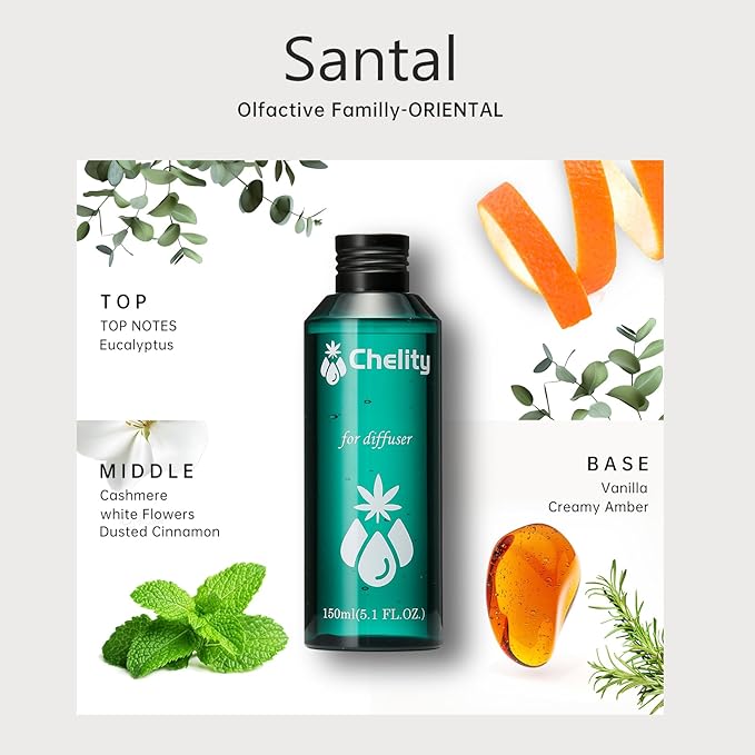 Hotel Collection Diffuser Essential Oil, 2.1 Fl Oz (60ml),Home Luxury Aroma,Fragrance Diffuser Oils-Diffuser Oil for Aromatherapy, Compatible with Waterless Ultrasonic Diffusers(Santal)
