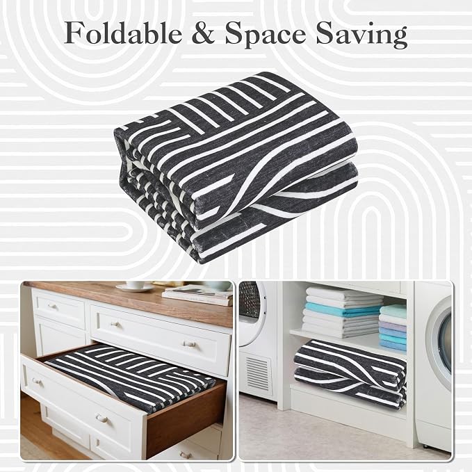 Washable 4x6 Modern Black Small Area Rug for Living Room Modern Geometric Lines Accent Rug Non Slip Office Small Carpet Thin Foldable Boho Rainbow Indoor Floor Mat for Bedroom Kitchen, Black