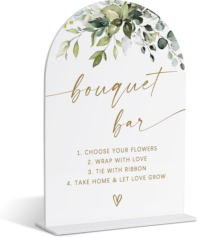 Bouquet Bar Sign, Greenery Gold Bridal Shower Decorations, Wedding Signs for Ceremony and Reception, Bouquet Bar Supplies, Engagement Decor, Acrylic Decor, Bachelorette Party Favors-18