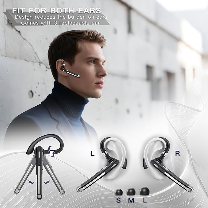 Boytond Bluetooth Headset V5.4,100 Hrs Talk Time Single-Ear Earphone,CVC8.0 Noise Cancelling Earpiece,Wireless Headset with Mic for Work,Driving Headset for Android, iOS, Laptop, Office, Truck Driver