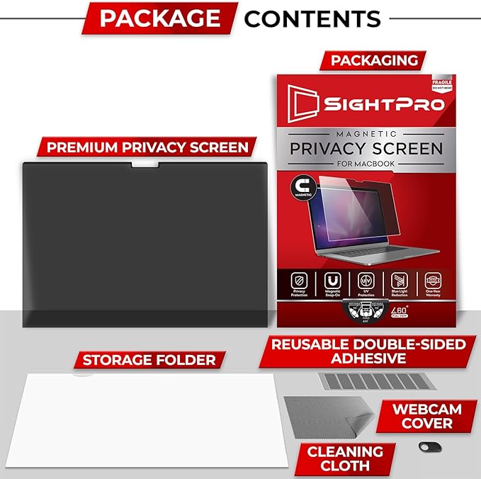 SightPro Magnetic Privacy Screen for MacBook Pro 13 Inch (2016, 2017, 2018, 2019, 2020, 2021, 2022, M1, M2) Removable Laptop Privacy Filter Shield and Protector
