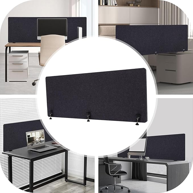 Desktop Privacy Panel, Sound Absorbing Cubicle Desk Divider Privacy Panel for Reduces Noise and Visual Distractions, Office Partition, Clamp-on Type (Dark Grey)