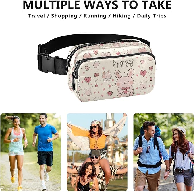 Kawaii Pink Rabbit Food Fanny Pack for Women Men Water Resistant Fashion Waist Packs with Adjustable Strap Belt Bag for Travel Workout Jogging Hiking 21219118