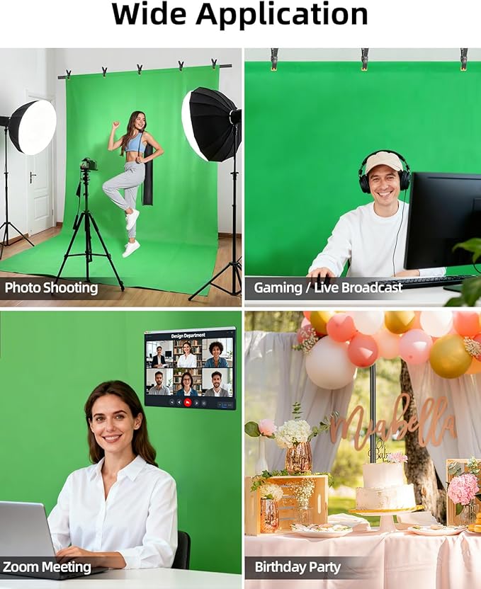 HEMMOTOP Green Screen Backdrop Kit, 8x6.8ft Wider Green Screen with Stand, Portable Chromakey Greenscreen Background with Stand, Spring Clamps, Carrying Case for Zoom, Streaming, Video