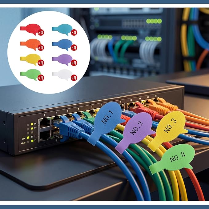 Cord Labels Cable Label, Multicolored Handwriting Cord Tags, Waterproof Wire Labels, Speech Bubbles Tags for Electronics Organization, Computer & Industrial Cable Management, 32 PCS