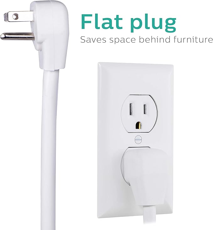 Philips 8 Outlet Power Strip Surge Protector, 8ft Extra-Long Power Cord, Flat Plug, Wall Mount, 2160 Joules, ETL Listed, Circuit Breaker, Automatic Shutdown, White, SPP3086WB/37