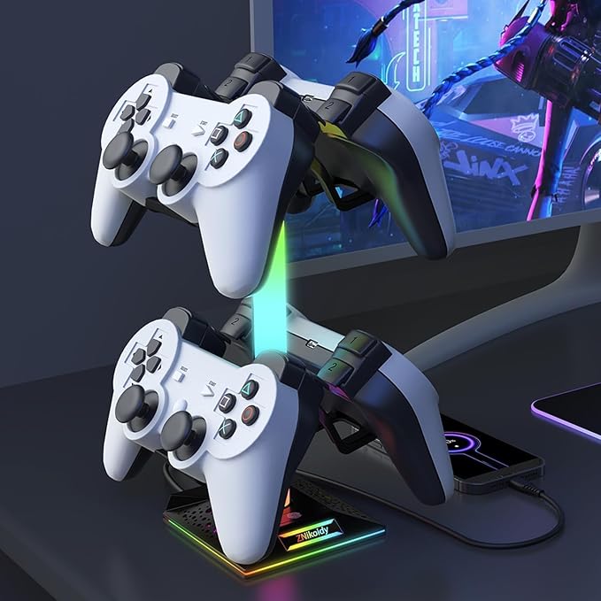 ZNikoyidy Gaming Headphone Stand PC Accessories - RGB Headset Stand with 2 USB Ports,10 Light Modes Headset Holder Suitable for All Earphone Accessories, Gift for Boys Men Gamers