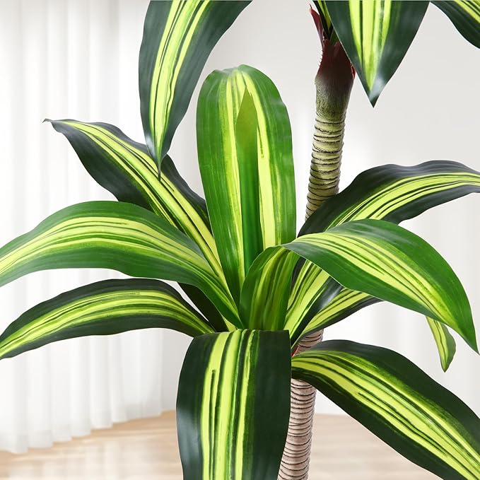 Ferrgoal Artificial Plants, 4 Ft Dracaena Tree Faux Plants Indoor Outdoor Decor Fake Tree with Woven Seagrass Basket Plants for Home Decor Office Living Room Porch Patio Perfect Housewarming Gift