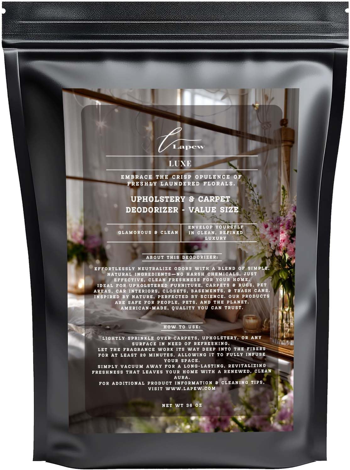 Luxe Carpet Freshener Powder Refill 36 oz | Powerful Odor Eliminator for Home | Upholstery Deodorizer | Carpet Deodorizer | Pet Urine | Cat Litter Box | Diva Fragrance