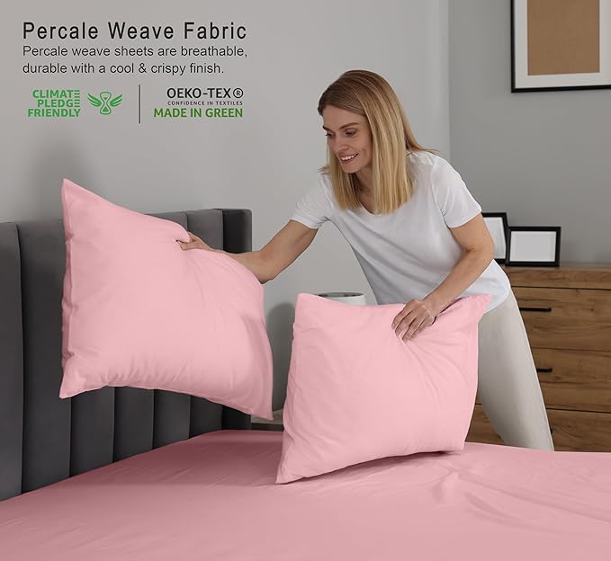 RUVANTI 100% Cotton Split King Sheets Sets for Adjustable Bed, 5 PCs, Soft & Breathable Percale Weave Bedding, Deep Pocket 16", Hotel Standard, Crisp Cool Feel & Durable, Dyed Sheet, Bridal Rose