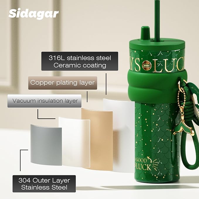 24 oz Tumbler with Lid and Straw, Insulated Coffee Mug Leak Proof, Portable Iced Travel Water Bottle, Reusable Thermal Coffee Cup, Gifts for Women, Emerald Green