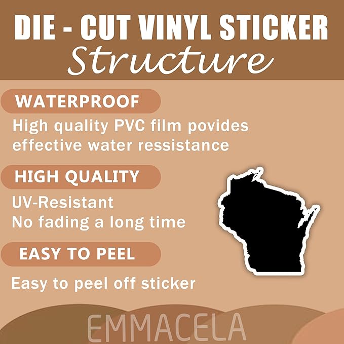 (3PCS) Wisconsin State Map Stickers, US State Stickers - Waterproof Vinyl Decals for Tumblers, Water Bottles, Laptops, Books, Scrapbooks, Great for Wisconsin Lovers 3 x 2.7 Inch