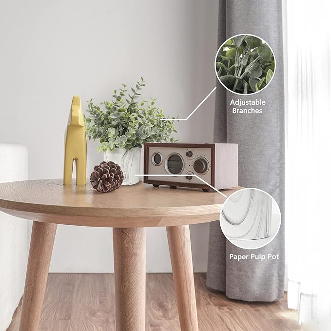 Hollyone Mini Artificial Potted Plants Fake Plants in Marble Pots, 3Pcs Plastic Eucalyptus Greenery Faux Plants for Home Office Desk Room Centerpiece Shelf Décor