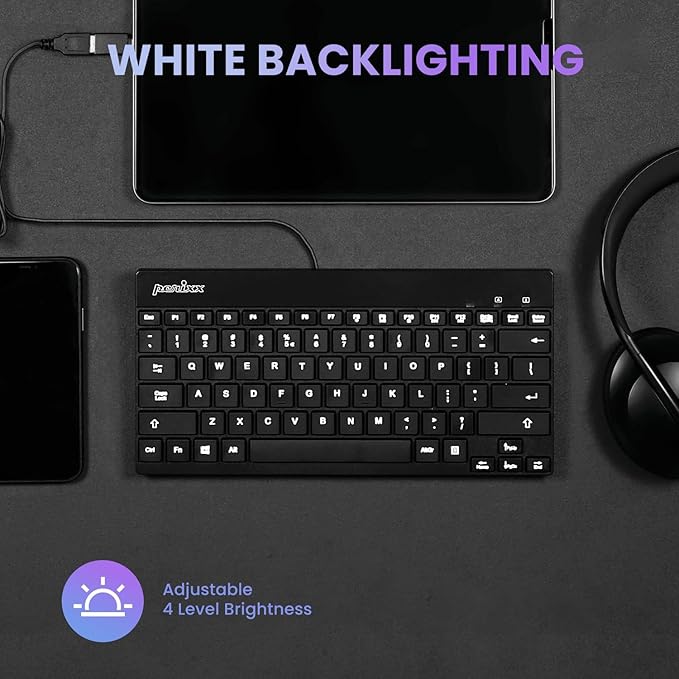Perixx PERIBOARD-326 Wired Mini Backlit USB Keyboard with Low Profile Keys, US English Layout (11607)