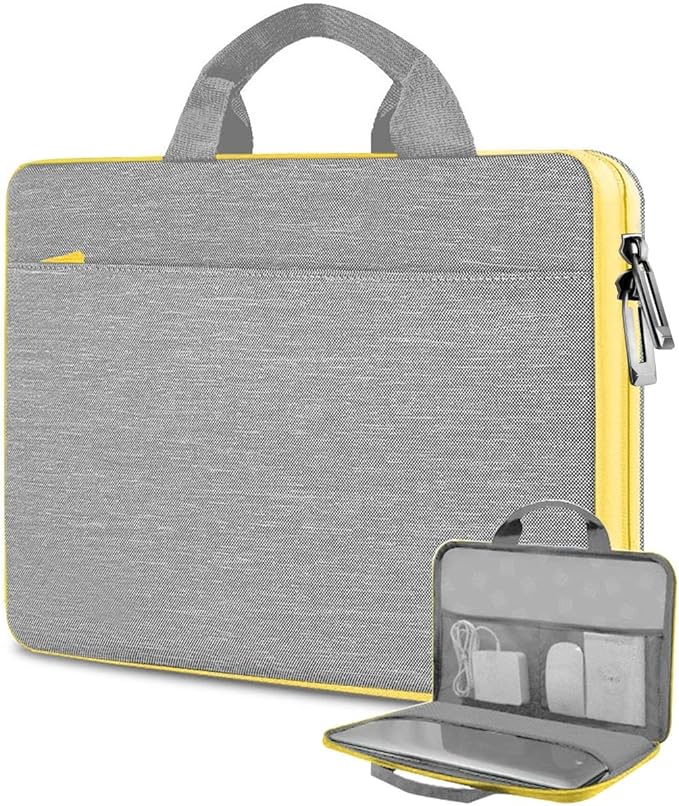 Hseok Laptop Case 13.3-14 inch Breifcase Handbag, Water-Resisten & Shockproof Laptop Sleeve Compatible with MacBook Pro 14",MacBook Air/Pro 13.3"and 13"-14" HP,Dell,Lenovo,Asus,Acer,Light gray-yellow