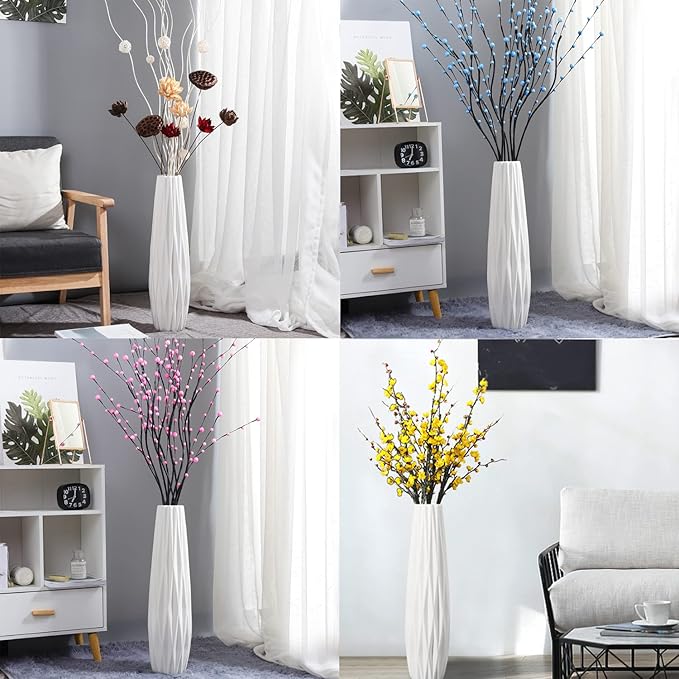 White Ceramic Vase, 17.7" Tall Floor Vase Large Flower Vase Decorative Vases for Modern Home Decor Living Room Office Bedroom Table Centerpieces Shelf Kitchen Wedding Farmhouse Décor