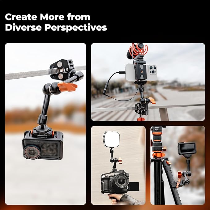 K&F CONCEPT 6" Magic Arm Clamp Kit with 1/4" & 3/8" Thread Screw, 360°Ballhead Articulating Friction Arm with Camera Clamp Mount for Monitor, LED Light, Webcam, Action Camera