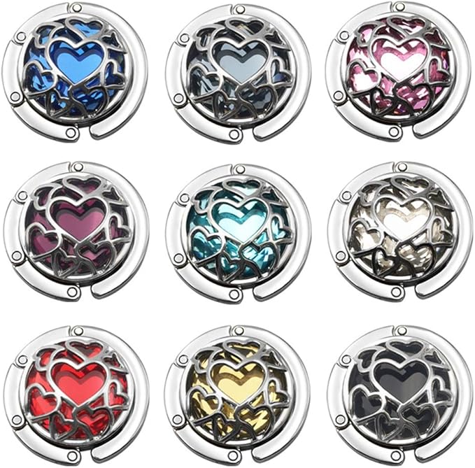 Multiple Hearts Style Premium Foldable Handbag Bag Purse Hanger Table Hook Holder (Blue)