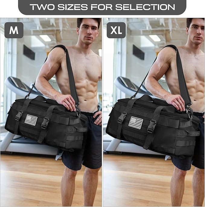 ETRONIK Gym Bags for Men, Extra Large Tactical Duffle Bag Backpack with Shoe Compartment, 3 in 1 Carry on Bag Travel Backpack with Wet Pocket, Weekender Range Bag for Workout Football Gym, Black