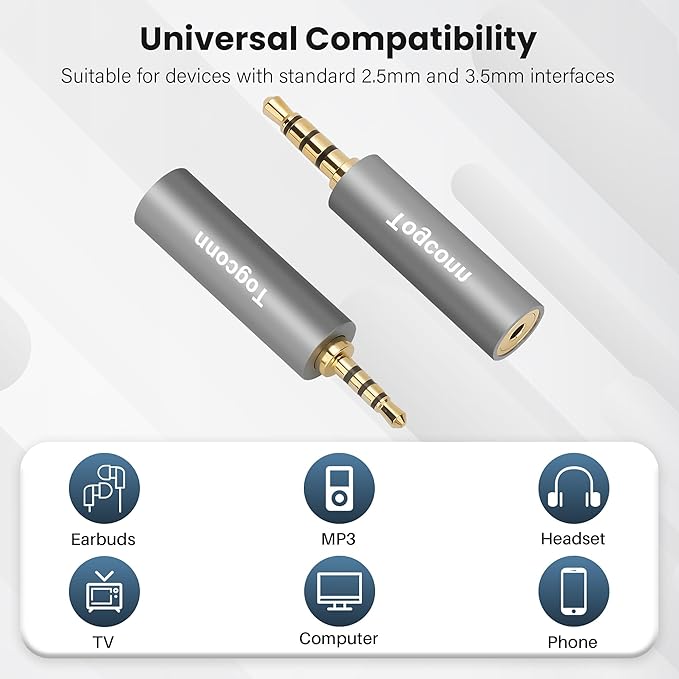 2.5mm to 3.5mm TRRS Adapter 4 Pack,2.5mm Male to 3.5mm Female/3.5 mm Male to 2.5 mm Female Audio Jack Converter Connector Stereo/Mono Auxiliary Plug for phones, Headphone, Tablets Support Mic Function