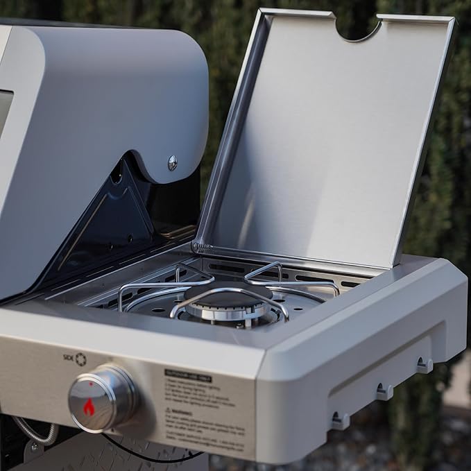 Monument Grills Outdoor Barbecue Stainless Steel 3 Burner Propane Gas Grill, 48,000 BTU Patio Garden Grill with Side Burner and Knob Controls, Mesa305 with BBQ Cover