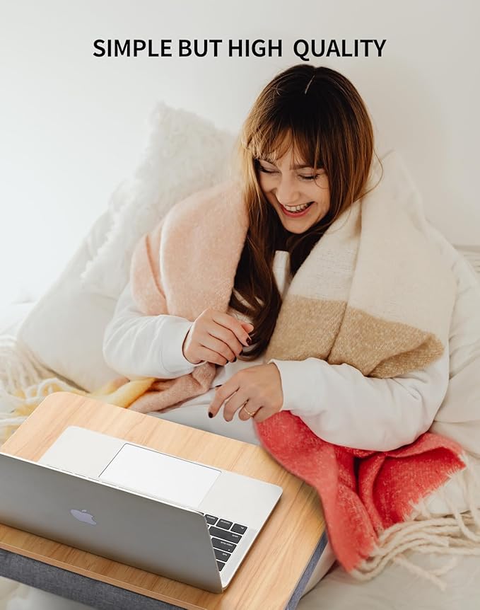 ZEAPTAC Lap Desk with Pillow Cushion, Portable Laptop Bed Desk, Fits up to 15.6 inch Laptop, Lap Stand for Bed & Couch & Carpet, Book Tablet/Drawing Board - Light Brown Wood