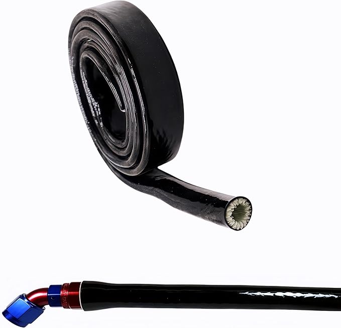 1-1/5"(30mm) ID Heat Shielded Fire Thermo Armor Fire Sleeve Silicone Coated Fiberglass for Automotive Hose Lines & Electrical Wiring Black, 5 feet