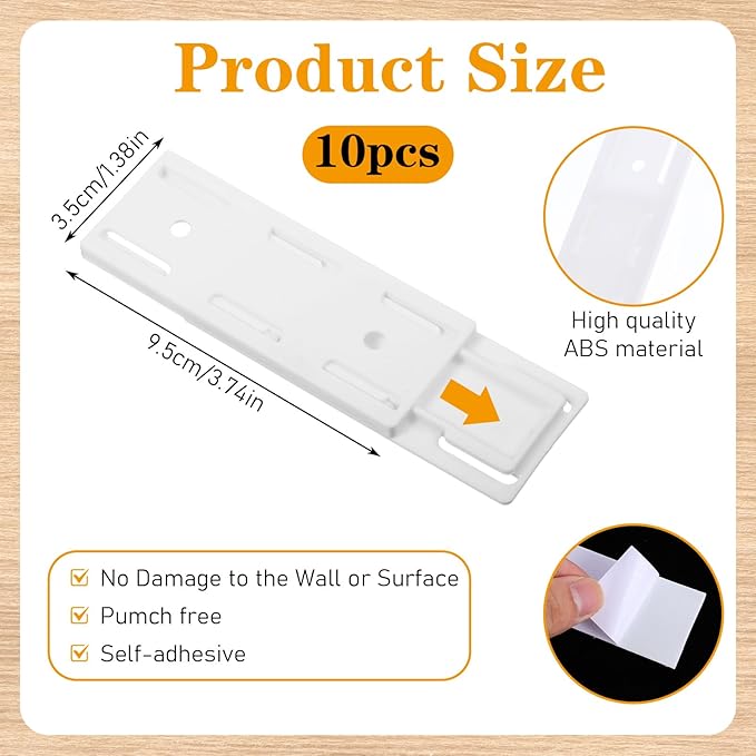 10 PCS Self Adhesive Power Strip Holder Surge Protector Fixator Wall Mount Punch Free Cable Management System Powers Strips Mount Holders for Router Computer Kitchen Home Office Remote Control