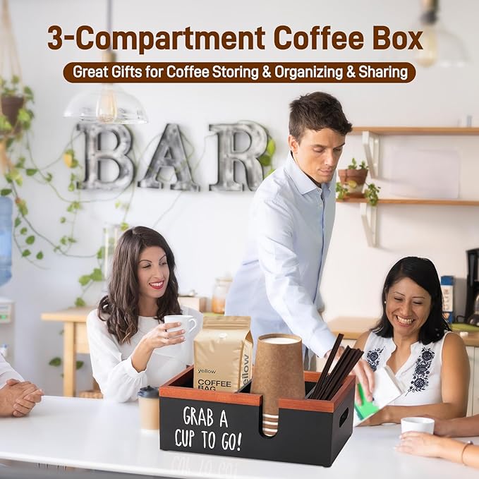 Intarsio 100% Wooden Coffee Cups Holder with U-Shape Cutout Design for Countertop-Coffee Bar Organizer for Cups, Lids, Pods, Stirrers, and Accessories, Great Gift for Home or Office