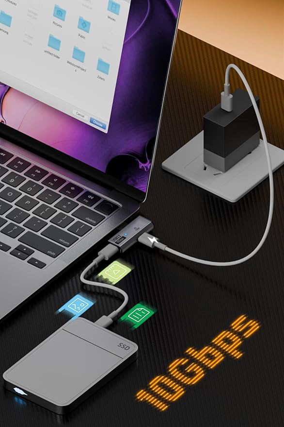 AreMe USB C Splitter (Not for Video), 2-in-1 Dual USB C Headphone and Charger Adapter Audio Dongle with PD 100W for Rog Ally, Steam Deck, iPhone 15/16, iPad (Grey)