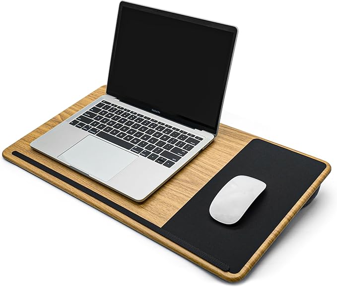ergomi Lap Desk with Soft Cushion and Wrist Rest – Portable Laptop Desk for Bed, Couch & Home Office, Removable Mouse Pad & Anti-Slip Strip for 17 inch Laptop (Large, Wood Pattern)