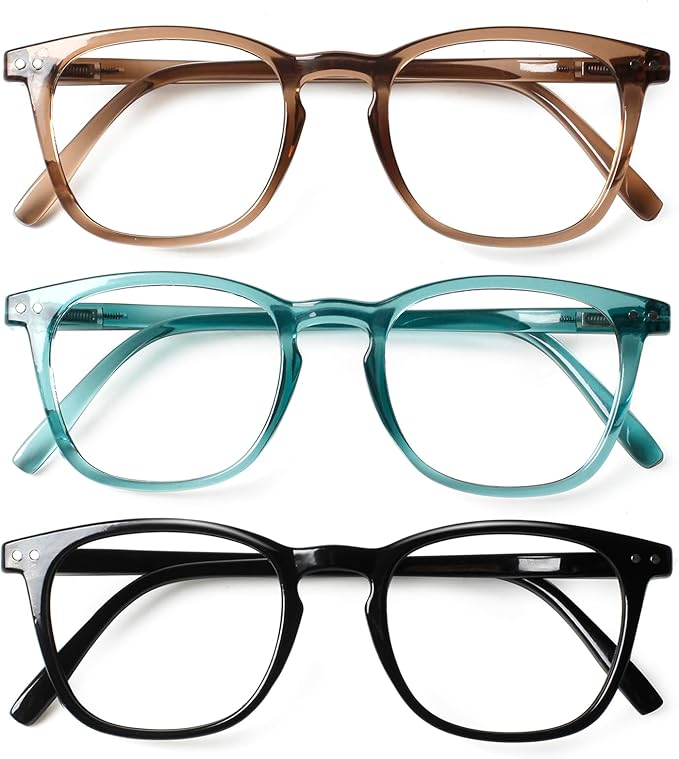 Henotin 3-Pack Blue Light Blocking Reading Glasses,Spring Hinge Computer Readers for Men Women,Anti UV Ray Filter Eyeglasses (Mixed Color-3, 1.75, Diopters)
