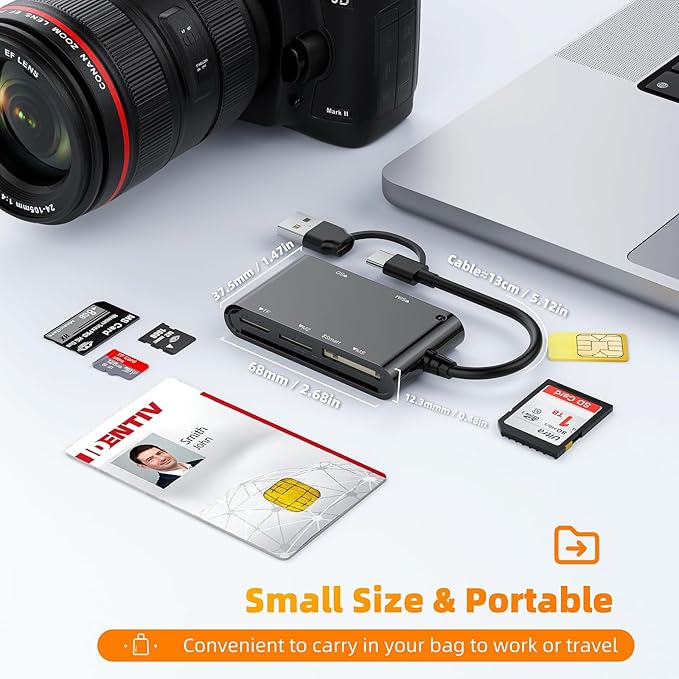6 in 2 Multi Memory Card Reader, USB CAC Card Reader with SDHC/SDXC/SD Card Reader & Micro SD Card Adapter, Smart Card Reader for SIM, MS, M2, MMC RS & 4.0 for Windows, Linux, Mac OS