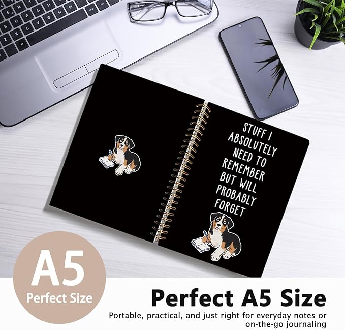LIANGW Funny Australian Shepherd Dog Gifts Spiral Notebook Journal, Pet Dog Mom Lovers Owner Gifts Journal for Writing, Bernese Mountain Dog Gift for Women, Dog Office Stuff Supplies, 5.5x8.3 Inch