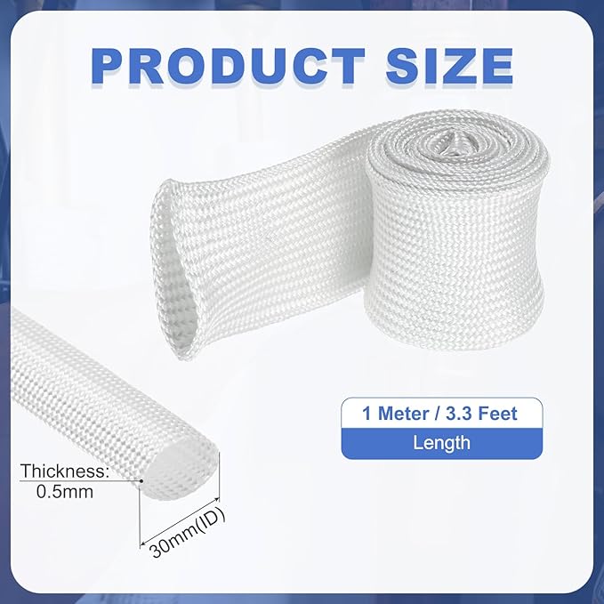 uxcell Insulation Cable Protector,30mm/1.18 Inch-1m/3 Feet High Temp Fiberglass Sleeve White