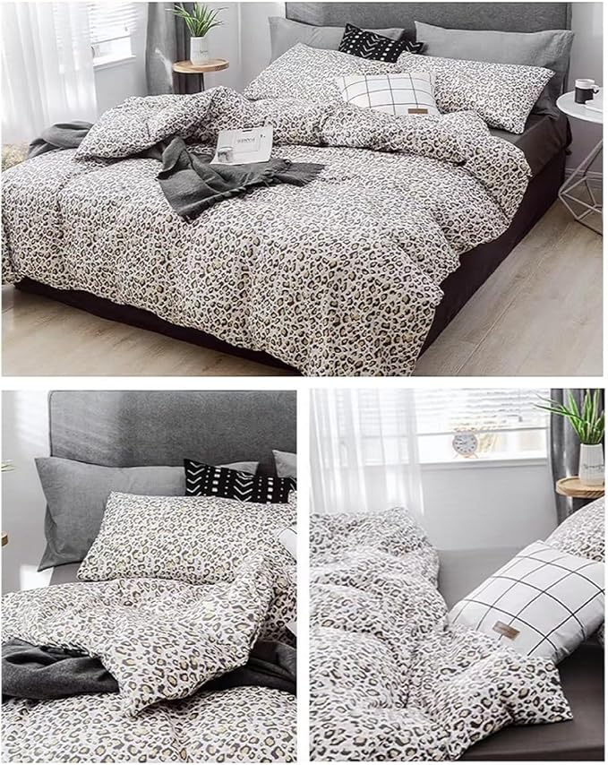 LifeTB Animal Cheetah Print Comforter Set King 3 Pieces Floral Leopard Print Comforter Set 1 King Comforter with 2 Pillowcases Chic Leopard Pattern Bedding