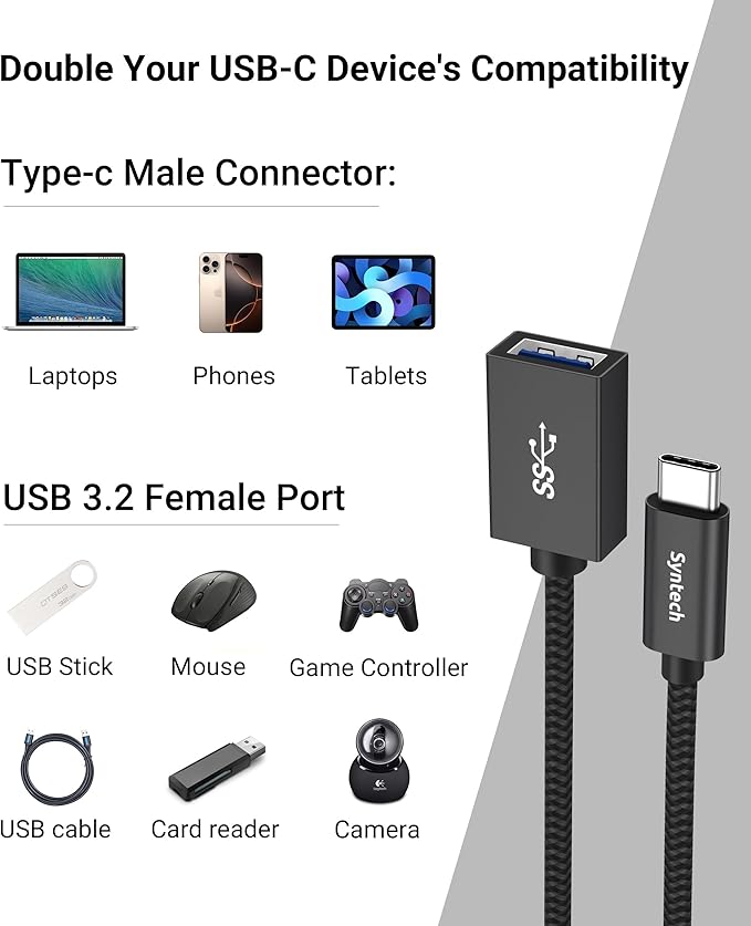 Syntech USB C to USB Adapter, 2 Pack USB C to USB 3, Type C to A, Thunderbolt 3 to USB Female Adapter OTG Cable Compatible with iPhone 17/Air/16/15 Pro Max, iPad mini 6, MacBook Pro, Air and More