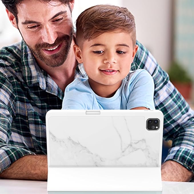 ZryXal iPad Pro 11 Inch Case (M5) 2025/ (M4) 2024 (Model: A2836/A2837/A3006), Trifold Stand Smart Cover with Pencil Holder and Soft TPU Back, Auto Wake/Sleep (Marble White)