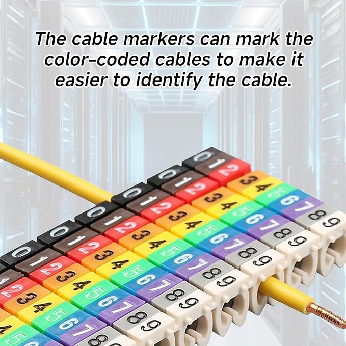 Wire Number Tube Cable Marker, 0.3 x 0.2in Colorful Clip on Wire Marker, Digital Number Wire Numbering Marker, Plastic Cable Numbering Marker Tube for Wires Management, 100Pcs