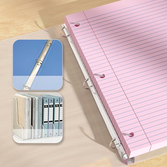 Pink Loose Leaf Paper 100 Sheets Colored Filler Paper 8 * 10.5 College Ruled 3-Hole Punched Paper for 3-Ring Binders Notebook Lined 8" x 10.5"