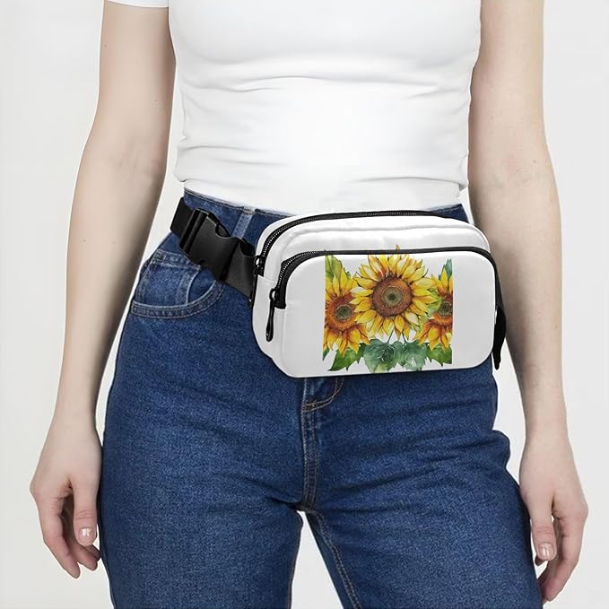 Sunflower Green Leaves Fanny Pack for Women Men Water Resistant Fashion Waist Packs with Adjustable Strap Belt Bag for Travel Workout Jogging Hiking 21218814