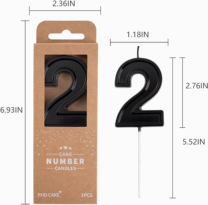 PHD Luxe Black 2.76 Inch 2 Number Birthday Candles, Cake & Party Celebration