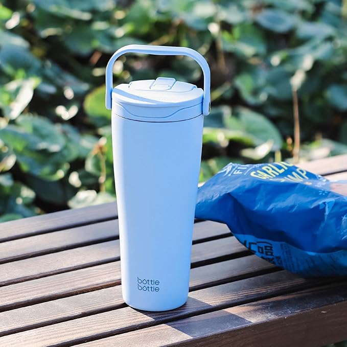 BOTTLE BOTTLE Insulated Tumbler with Handle & Straw Lid, 30oz Stainless Steel Leak-Proof Water Bottle for Hot & Cold Drinks, Add Ice Without Unscrewing, BPA-Free for Travel, Sports, Office(Blue)