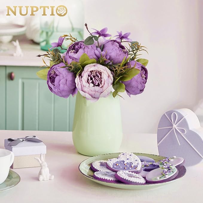 NUPTIO Flower Balls Flowers for Centerpieces: 10 Pcs 9.4 inch Diam Purple Artificial Peony Fake Flower Ball Arrangement Bouquet Wedding Centerpieces for Tables Wedding Centerpiece Decorations