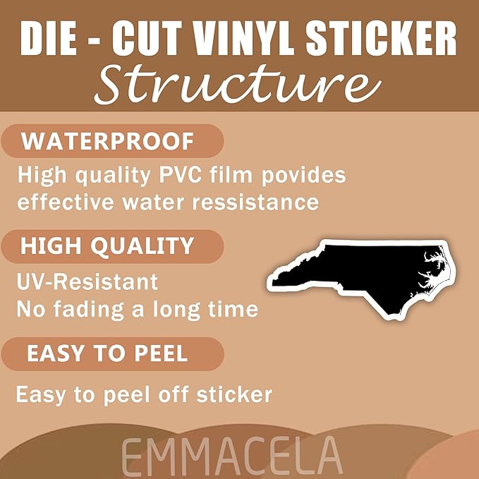 (3PCS) North Carolina Map Stickers, US State Waterproof Vinyl Decals for Tumblers, Water Bottles, Laptops, Books, Scrapbooks, Great for North Carolina Lovers, 3 x 1.3 Inch