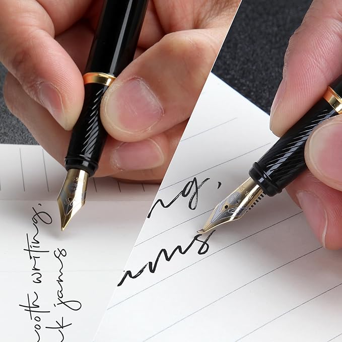 BOCIYER Fountain Pen with Fine Nib & Black Ink, Refillable & Elegant Bent Nib Design, Calligraphy Pens for Writing, Best Fountain Pen for Smooth & Fancy Writing(Grey)