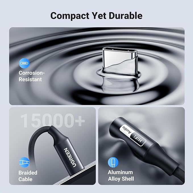 UGREEN USB C to 3.5mm Audio Adapter, Hi-Res 32bit/384KHz USB C to Aux Dongle HiFi Headphone Jack Cable Cord Compatible with iPhone 17 16 15 Pro Max, Samsung Galaxy S25 Ultra, Pixel 9, iPad Air Mini