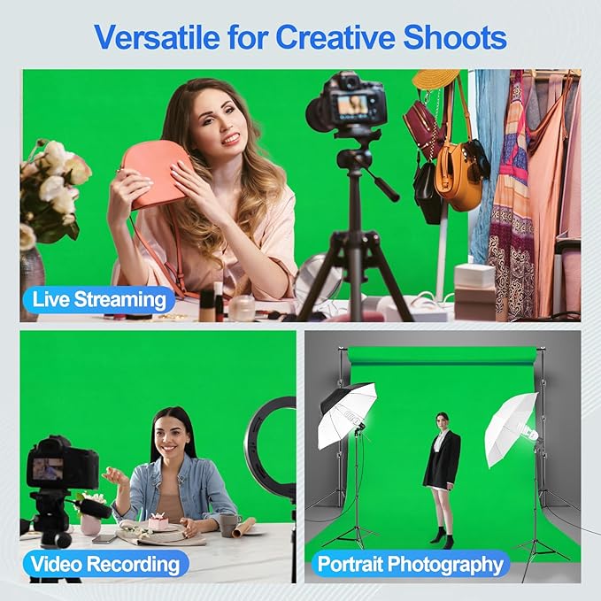 EMART 10X10 FT Green Screen Backdrop Kit, Photography Umbrella with 5500K Bulbs, 10X15 FT Green Backdrop with Spring Clamps, Professional Photography Lighting kit for Studio, Portrait, Video Shooting